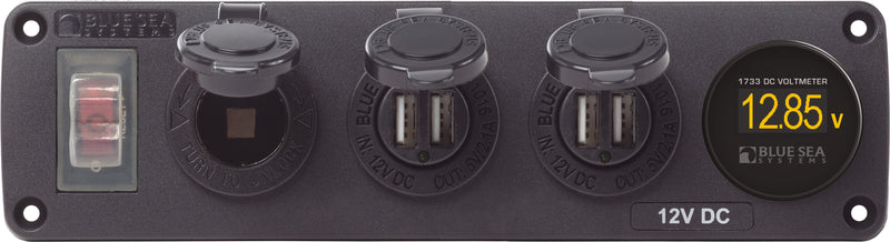 Water-Resistant Accessory Panel - 12V Socket, 2x 2.1A Dual USB Chargers, Mini Voltmeter